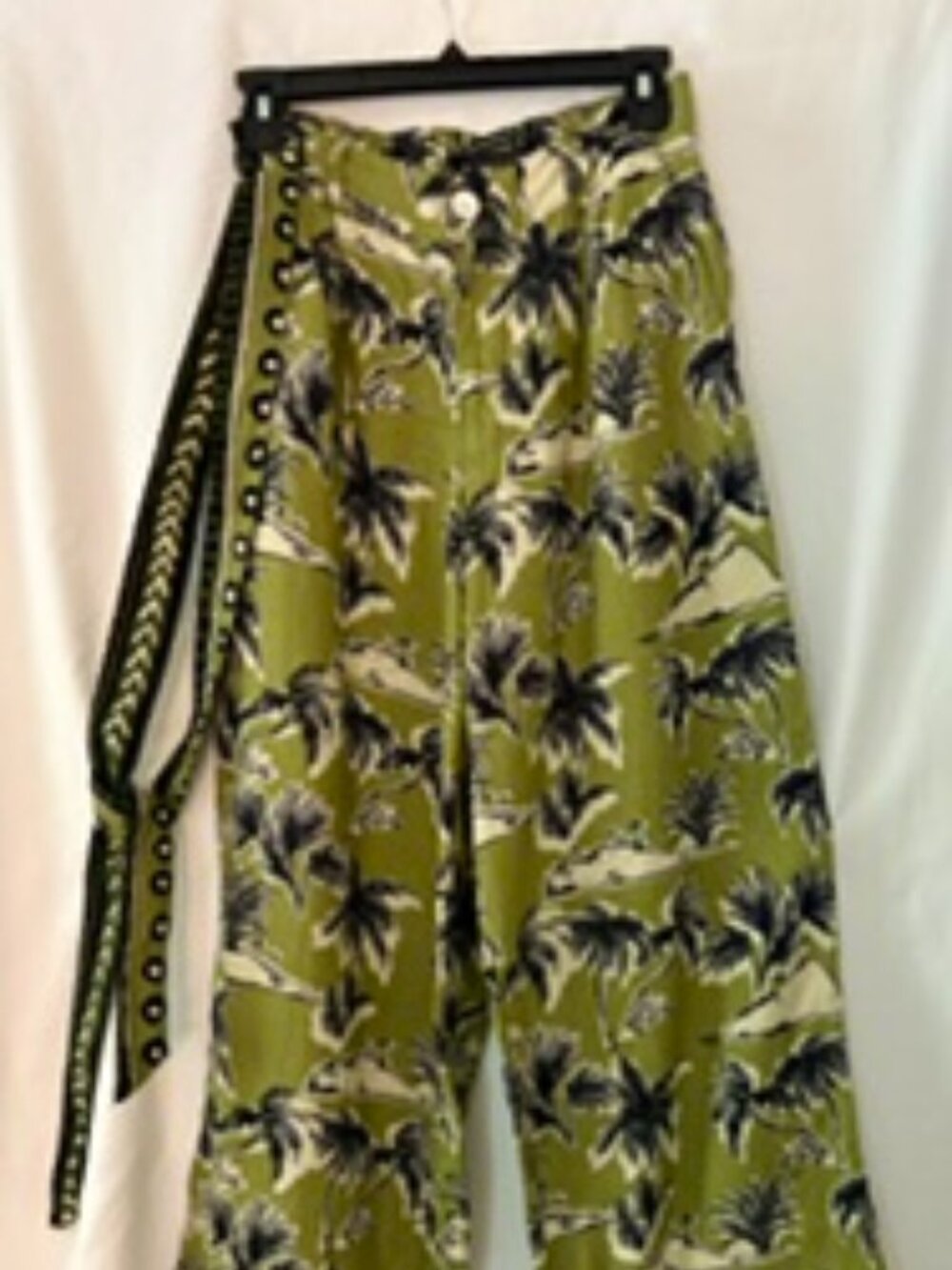 Tahari Green/Black/Cream Tropical Palm Tree Wide-Leg Pants Size Small
